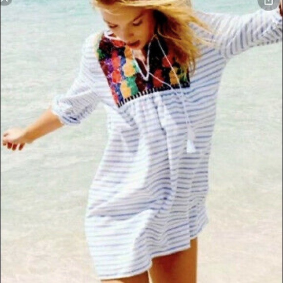 J.Crew Embroidered Striped Tunic Dress, size M - Picture 2 of 11